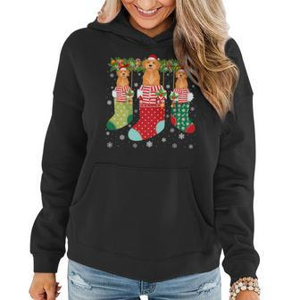 Three Goldendoodle Dog In Socks Ugly Christmas Sweater Party Women Hoodie - Monsterry AU