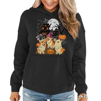 Three Halloween Corgis As Witch Boo Ghost Horror Mummy Women Hoodie - Monsterry