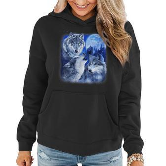 Three Wolves 3 Grey Wolf Howling At The Moon Wild Animal Women Hoodie - Seseable