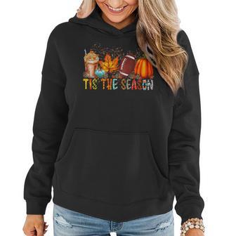 Tis' The Season Leopard Pumpkin Football Halloween Fall Women Hoodie - Seseable