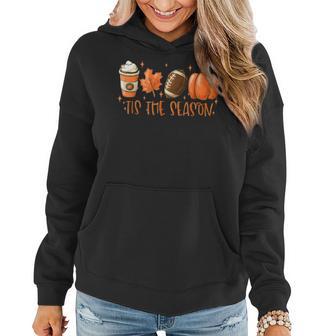 Tis The Season Football Coffee Latte Leaves Hello Pumpkin Women Hoodie - Thegiftio