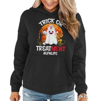 Trick Or Treatment Boo Ghost Lpn Life Nurse Halloween Women Hoodie | Mazezy