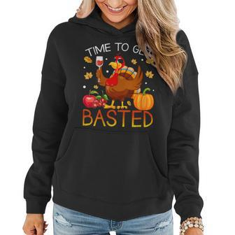 Turkey Time To Get Basted Retro Happy Thanksgiving Women Women Hoodie - Seseable