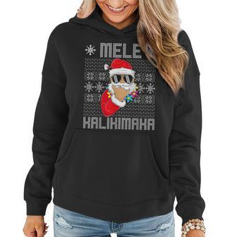 Ugly Sweater Christmas Mele Kalikimaka Apparel Shaka Santa Women Hoodie - Seseable