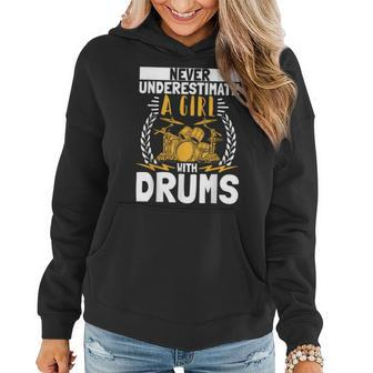 Never Underestimate A Girl With Drums Drummer Drumsticks Women Hoodie - Monsterry