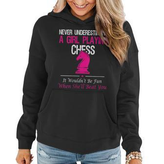 Never Underestimate A Girl Playing Chess Women Hoodie | Mazezy