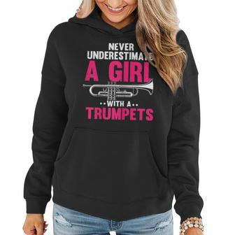 Never Underestimate A Girl With A Trumpet Trumpet Player Women Hoodie | Mazezy