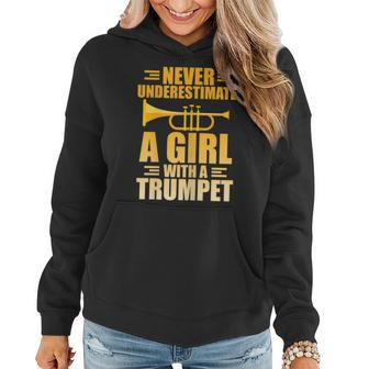 Never Underestimate A Girl With A Trumpet Trumpeter Player Women Hoodie - Monsterry