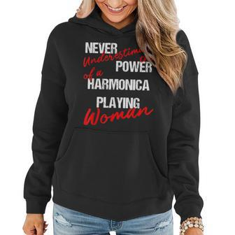 Never Underestimate The Power Of A Harmonica Playing Woman Women Hoodie - Seseable