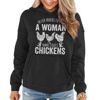 Never Underestimate A Woman Who Loves Chickens Farmer Women Hoodie - Seseable