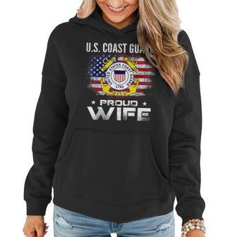 Us Coast Guard Proud Wife With American Flag Gift Veteran Veteran Funny Gifts Women Hoodie | Mazezy