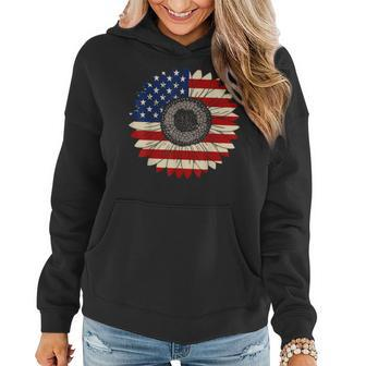 Us Flag Vintage Sunflower Leopard Patriotic 4Th Of July Girl Women Hoodie | Mazezy