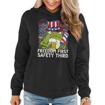 Usa 4Th Of July Frog Beer Freedom First Safety Third Women Hoodie - Seseable