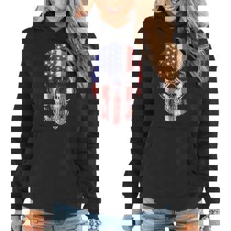 Usa American Flag Skeleton Skull Patriot Flag Skull Head Usa Funny Gifts Women Hoodie | Mazezy