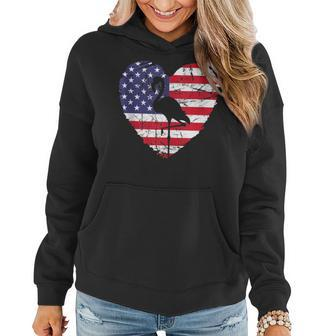 Usa Flag Heart Graphic 4Th Of July Flamingo American Flag Women Hoodie | Mazezy