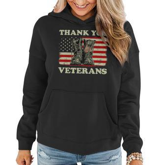 Veteran Vets Thank You Veterans American Flag Combat Boots Veteran Day Veterans Women Hoodie - Monsterry UK