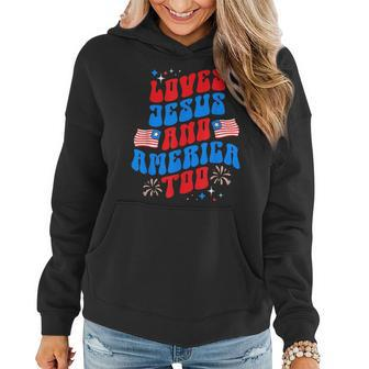 Vintage 70S Retro Loves Jesus And America Too 70S Vintage Designs Funny Gifts Women Hoodie | Mazezy