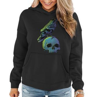 Vintage Crow Skull Spooky Raven Gothic Halloween Apparel Gift For Womens Women Hoodie | Mazezy