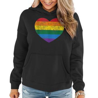 Vintage Distressed Gay Pride Lgbt Rainbow Flag Heart Women Hoodie - Seseable