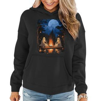 Vintage Ghost Book Reading Camping Forest Halloween Teachers Women Hoodie | Mazezy