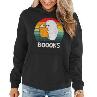 Vintage Halloween Booooks Cute Ghost Reading Books Teacher Women Hoodie - Seseable