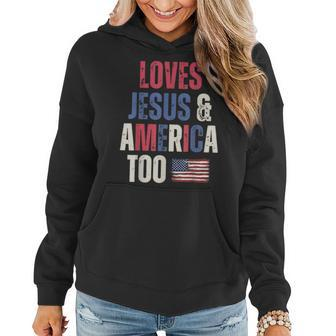 Vintage Loves Jesus And America Too Patriotic Proud Usflag Women Hoodie | Mazezy