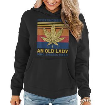Vintage Never Underestimate An Old Lady Who Smoke Weed Women Weed Funny Gifts Women Hoodie | Mazezy