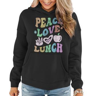 Vintage Peace Love Lunch Lady Retro Cafeteria Groovy Crew Women Hoodie - Thegiftio UK