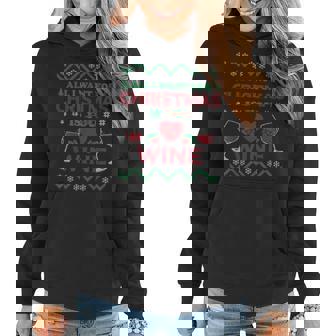 All I Want For Christmas Is Wine Ugly Sweater Women Hoodie | Mazezy