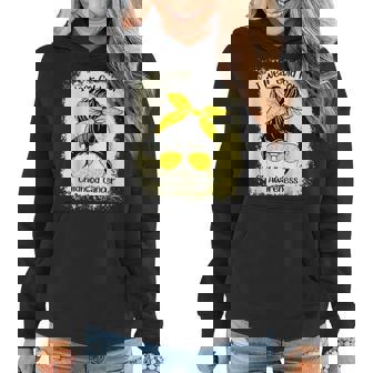 I Wear Gold For Childhood Cancer Awareness Messy Bun Women Hoodie | Seseable CA