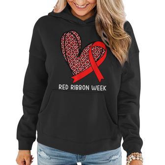 We Wear Red For Red Ribbon Week Awareness Leopard Women Girl Women Hoodie - Thegiftio UK