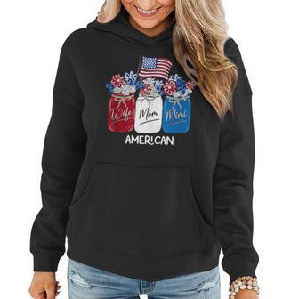 Wife Mom Mimi Flowers With American Flag 4Th Of July Women Hoodie | Mazezy UK