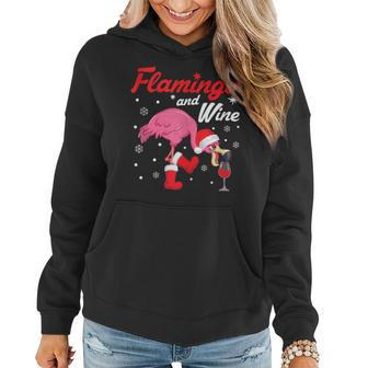 Wine Drinking Flamingo Christmas Women Hoodie | Mazezy
