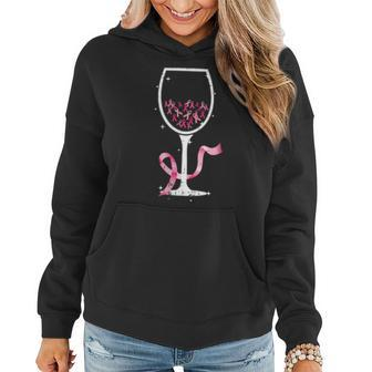 Wine Glass Pink Ribbon Cool Breast Cancer Awareness Women Hoodie - Seseable