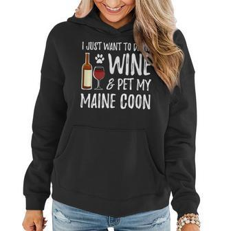 Wine And Maine Coon Cat Mom Or Cat Dad Idea Women Hoodie - Seseable