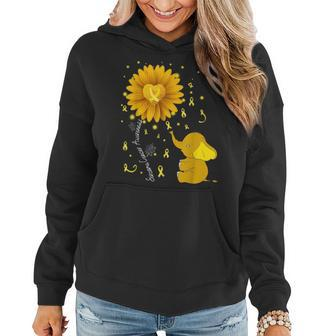 Yellow Ribbon Daisy Flower Elephant Sarcoma Cancer Awareness Gifts For Elephant Lovers Funny Gifts Women Hoodie | Mazezy