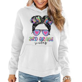 3Rd Grade Vibes Messy Hair Bun Girl Back To School First Day Women Hoodie - Monsterry