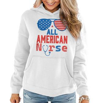 All American Nurse 4Th Of July Patriotic Usa Flag Nursing Gift For Womens Women Hoodie | Mazezy