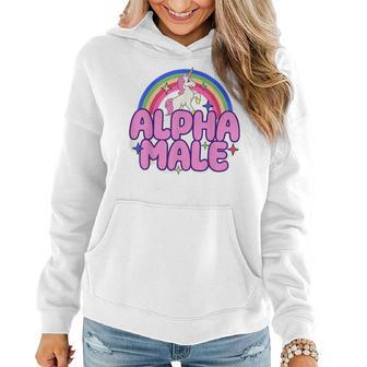 Alpha Male Unicorn Funny Sarcastic Ironic Weird Y2k Humor Alpha Funny Gifts Women Hoodie | Mazezy