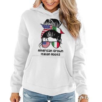 American Grown With Italian Roots Messy Bun Women Hoodie | Mazezy