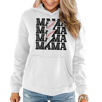 Baseball Mama Distressed Lightning Bolt Mom Women Hoodie - Seseable