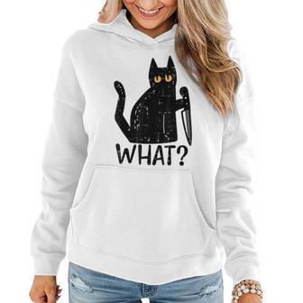 Black Cat What Knife Funny Murderous Halloween Pet Men Women Women Hoodie - Seseable