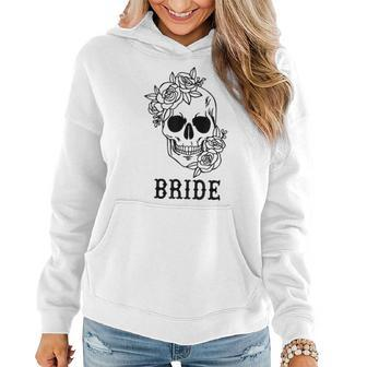 Bride Groom Floral Skull Halloween Wedding Bachelorette Women Hoodie - Thegiftio UK