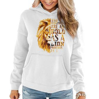 Christian Bible Verse Gifts Proverbs 28 Lion Graphic On Back Women Hoodie | Mazezy
