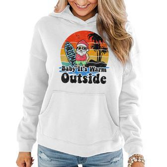 Christmas In July Party Baby Its Warm Outside Surfing Santa Women Hoodie - Seseable