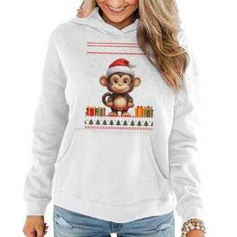 Christmas Monkey Santa Hat Ugly Christmas Sweater Women Hoodie - Monsterry CA