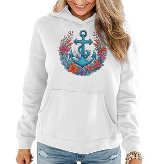 Colorful Flowers Designs Floral Nautical Sailing Boat Anchor Women Hoodie | Mazezy