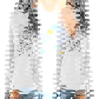 Corgi Dog Beach View With Palm Trees And Sailboats Women Hoodie | Mazezy