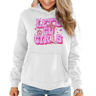 Cowboy Hat Boots Let's Go Girls Western Pink Cowgirls Women Hoodie - Monsterry UK