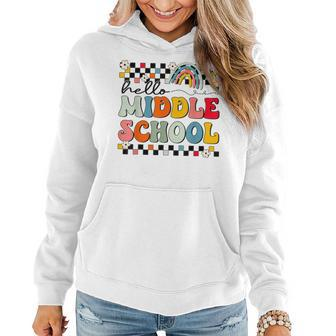 Cute Hello Middle School Groovy First Day Of Middle School Women Hoodie - Thegiftio UK